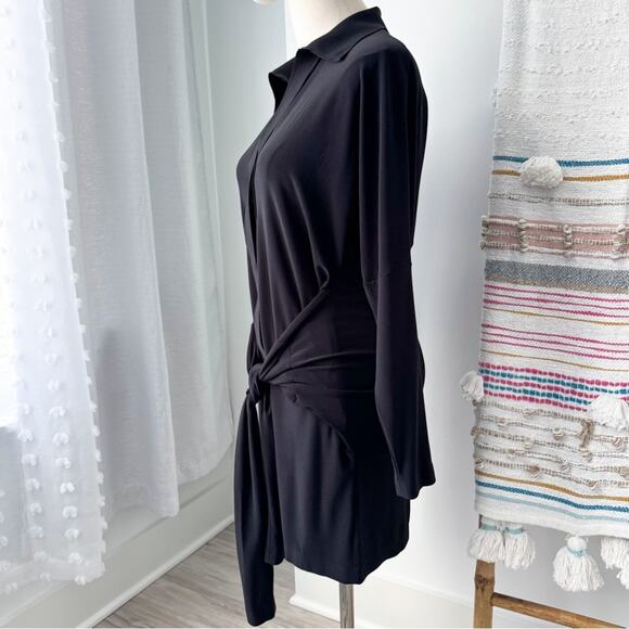 Norma Kamali Black Tie Front Long Sleeves Lightweight Mini Dress Women’s Size XS - Picture 7 of 16
